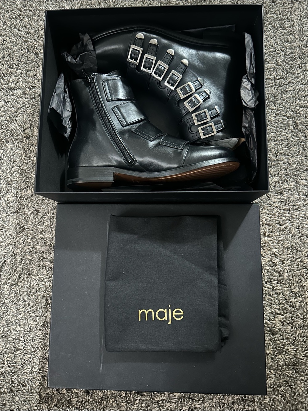maje black multi-strap leather boots designer